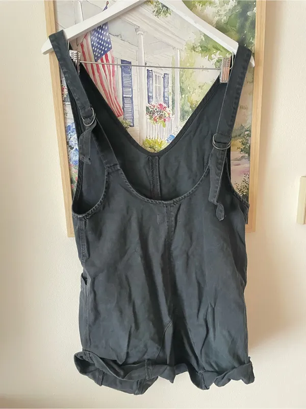 Free People We The Free Black High Roller Denim V-Neck Shortalls Overalls XS - Image 7