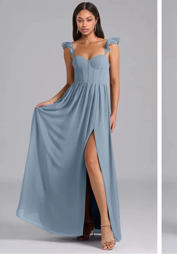 Azazie Chiffon Dress Dusty Blue - Image 3