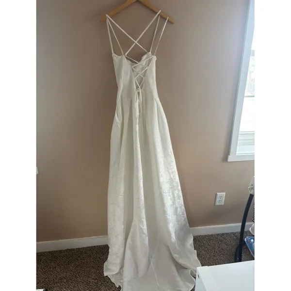 Lulus Arabella White Jacquard Basque Waist Maxi Dress Size Large Bridal Wedding - Image 5
