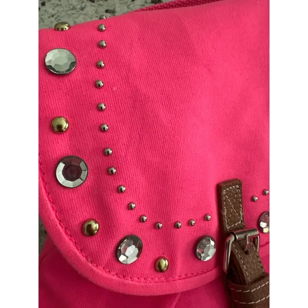 Victoria's Secret PINK Neon Hot Pink Studded Rhinestone Full Size Y2K Backpack - Image 3