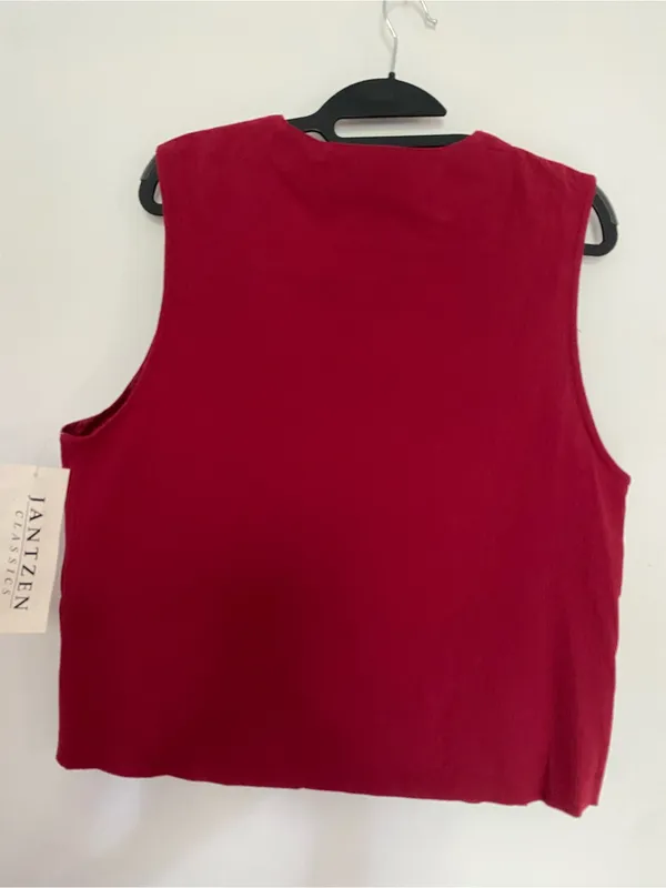 Vintage NWT 1990 Jantzen Red Embroidered V-Neck Vest - Image 8
