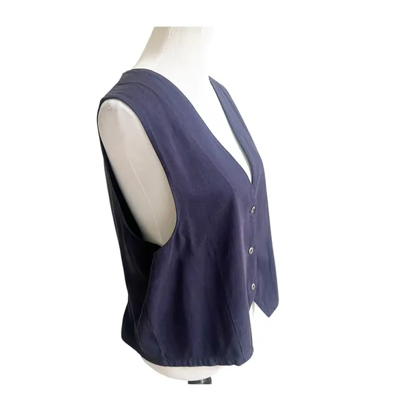 Vintage Au Coton Waistcoat Vest Women's Navy Sleeveless V-Neck Classic One Size - Image 4