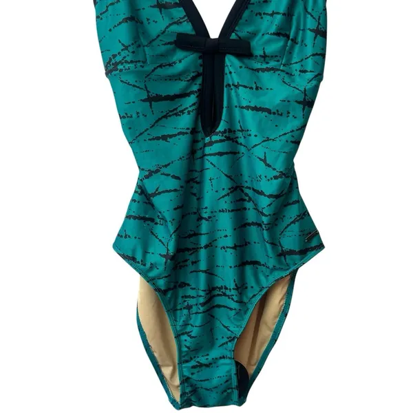 Stüssy NEW RARE Green‎ Black Bow Open Back One Piece Swimsuit Vacation Beach S - Image 4