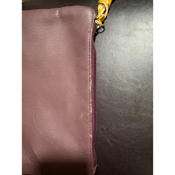 Aerie Purple Crochet & Faux Leather Zip Cosmetic Bag Makeup Pouch with Tassel - Image 7