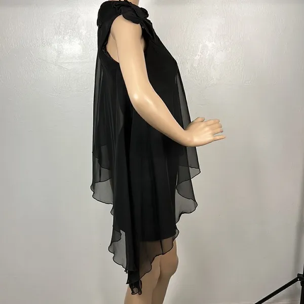 Cache One-Shoulder Black Cocktail Dress with Floral Shoulder Detail - Image 5