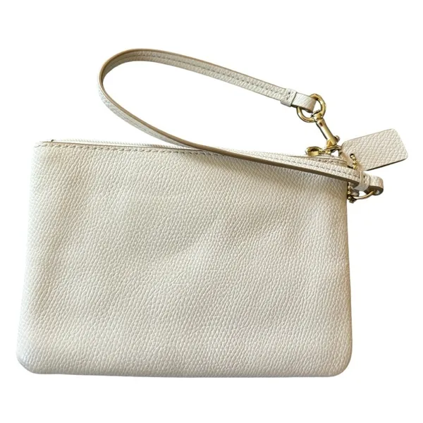 Coach Darcy Bow Cream Cross Grain Leather Small Wristlet Top Zipper - Image 5