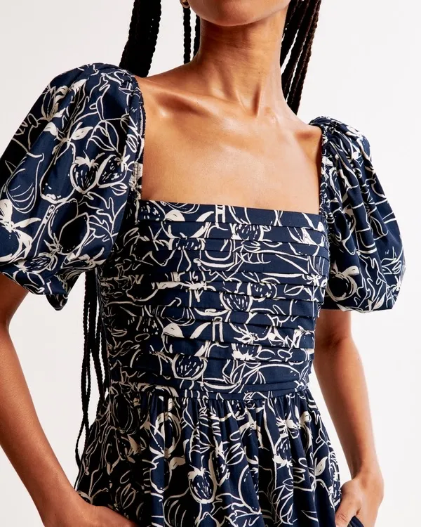 Abercrombie Emerson Poplin Puff Sleeve Midi Dress Navy - Image 3