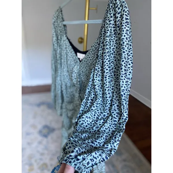Caballero Ruched Puff Sleeve Ruffle Hem Dress‎ S Animal Print Wedding Date Event - Image 5
