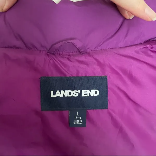 Lands End Vest Puffer Down Feathers Quilted Lightweight Pockets Full Zip Purple - Image 12