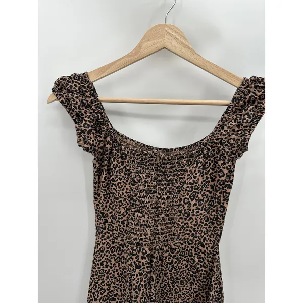 Reformation Toulouse Dress Womens 2 Cream Black‎ Cheetah Print Linen Midi - Image 7