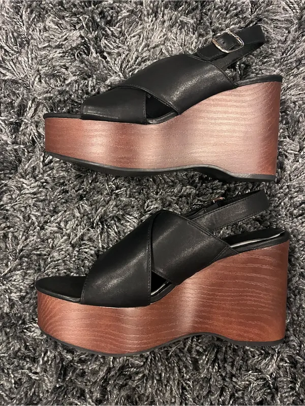 🌺Universal Threads NAOMI WOOD WEDGE BLACK SANDALS SIZE 9.5🌺 - Image 4