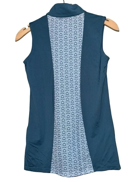 Hadley Sunshield Size S Teal Blue Horsebit Back Panel Riding Zip Sleeveless Top - Image 2