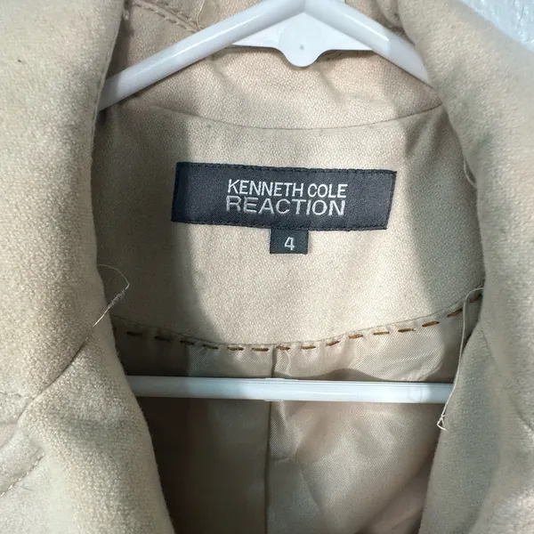 Kenneth Cole Reaction Khaki Double Breasted Belted Jacket Size 4 EUC - Image 5