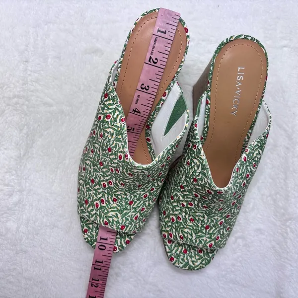 NWT Lisa Vicky Joy Green Botanical Print Platform Mule Clog Heels Size 9 - Image 15