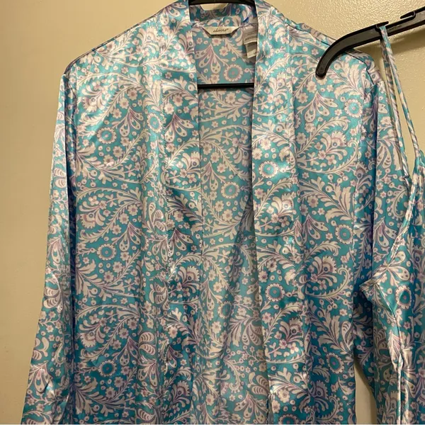 Vintage Adonna Womens Paisley Short Nightgown And & Robe Set L 42” Blue Floral - Image 3