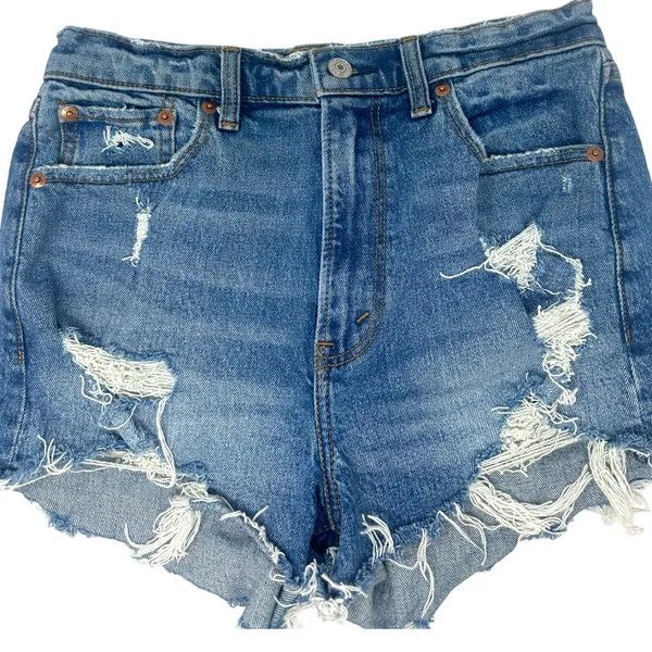 Abercrombie & Fitch High Rise Mom Shorts Distressed Denim Size 27 / 4 - Image 4