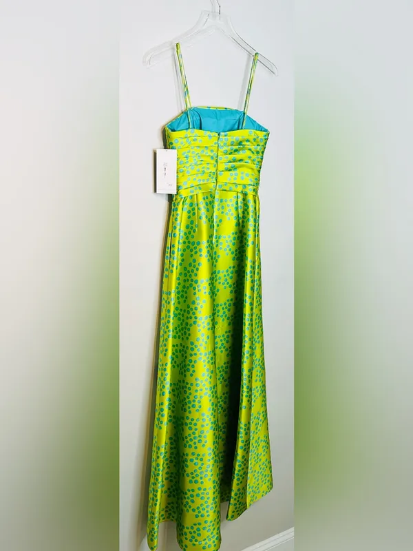Theia Lime Green Spotted Puppy Dog Satin Formal Strapless Gown Dress - Image 5