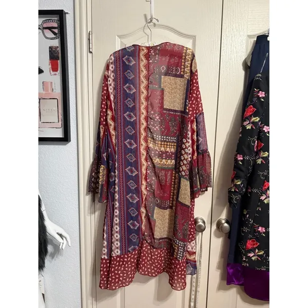 Boho Patchwork Bell Sleeve Sheer Duster‎ Cardigan Festival Hippie Cottagecore - Image 4