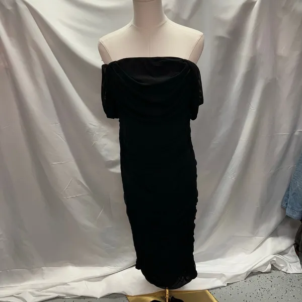 New Pretty Garden Ruched Bodycon Midi Dress Womens Large Black Sexy Cocktail‎ - Image 5