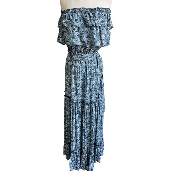 Fresha London Palm Print Maxi Dress Strapless Boho XS - Image 2