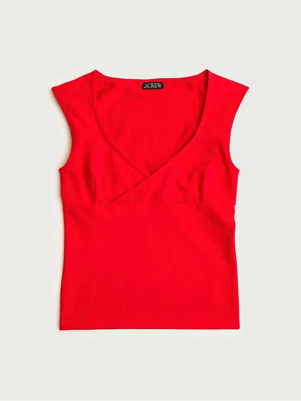 J. Crew Stretch Cotton Cap-Sleeve Crossover Shirt, Vintage Red, Size Small, NWT - Image 4