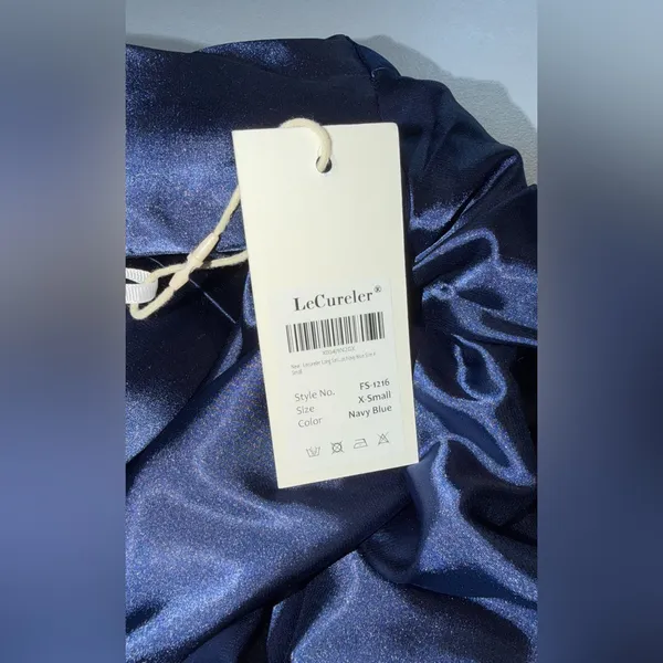 Gorgeous New Lecureler Navy Blue Satin Prom Gown - Image 7