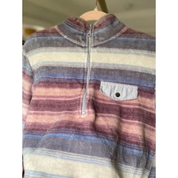 Wallflower Half Zip Pullover Striped Plush Cozy Luxe Buttery Soft Winter Comfy L - Image 5