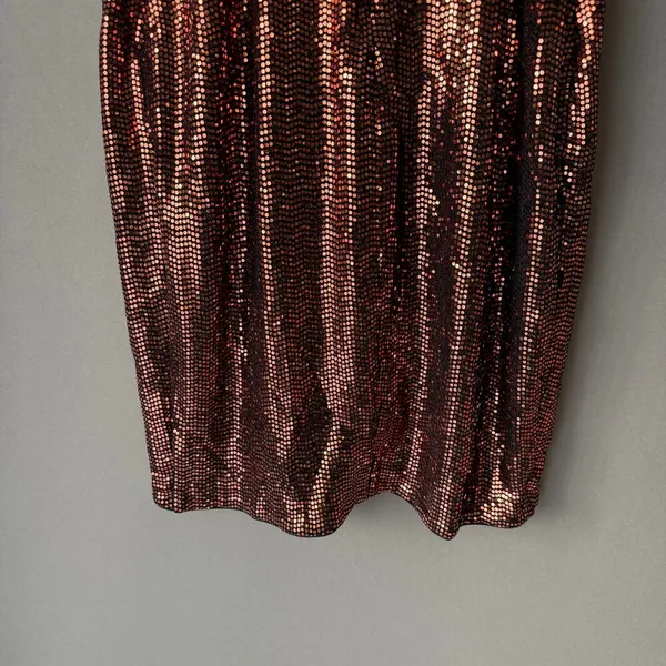 GUESS Moody MobWife Holiday Metallic‎ Sequin Wrap Mini Dress 4 Copper - Image 9