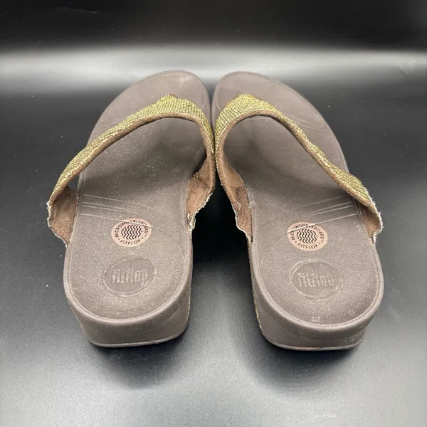FitFlop Womens Lulu Glitter Toe Post Strap Leather Sandals Flip‎ Gold Size 10 - Image 4