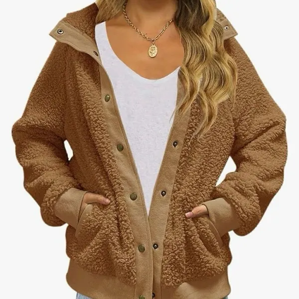 Merokeety tan Sherpa snap front shacket size M - Image 2