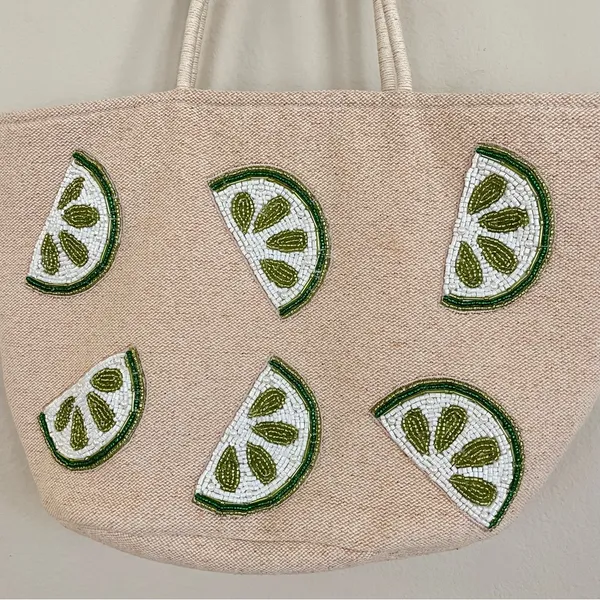 Beaded Lime Tote Bag‎ Green - Image 2