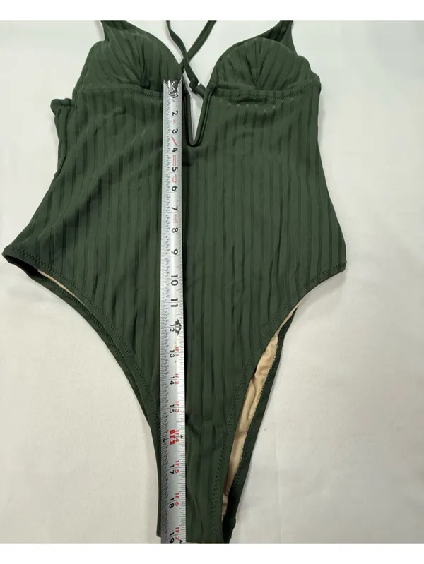Shade & Shore Dark Green Ribbed One-Piece Swimsuit - Image 6