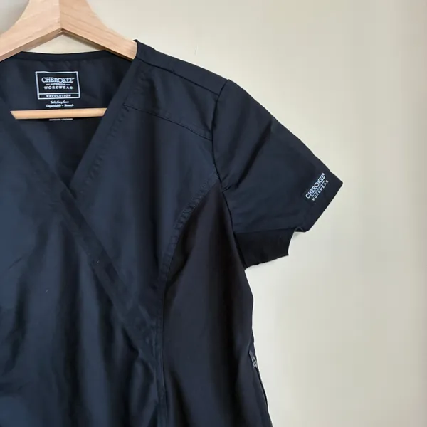 Cherokee workwear revolution stretch black scrubs top maternity women's size S - Image 2