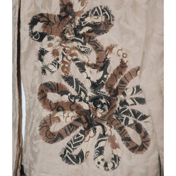 Marisol Ladies Brown Suede Long Sleeve Jacket Size L Floral Open Front Patchwork - Image 4