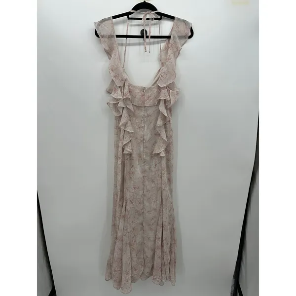 Storia Womens Floral Ruffle Maxi Dress Red Cream Sleeveless Sz L Dainty Feminine - Image 4