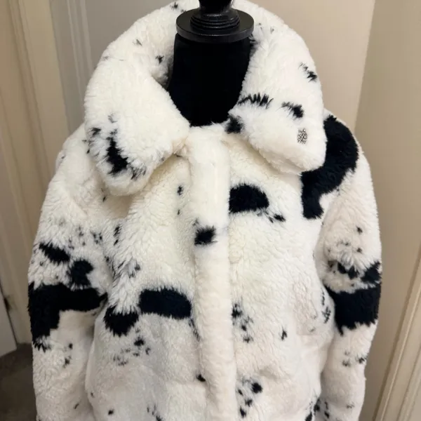 Juicy Couture White & Black Spotted Faux Fur Jacket Size M - NWOT - Image 6
