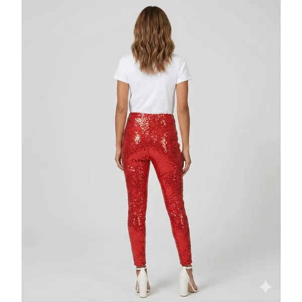 NEW Tipsy Elves Red Sequin High Waisted Leggings Sm Sparkly Rave Holiday Party - Image 2
