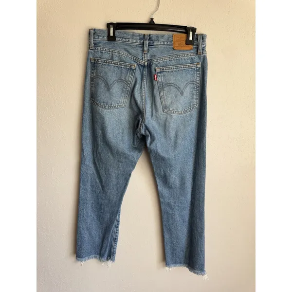Levi’s Premium Mid Wash Blue Denim Wedgie Straight Leg Jeans Women 29 Distressed - Image 6