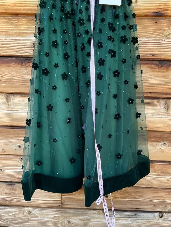 NWT MAC DUGGAL Green Embellished Butterfly Sleeve Velvet Hem Midi Dress Size 2 - Image 9