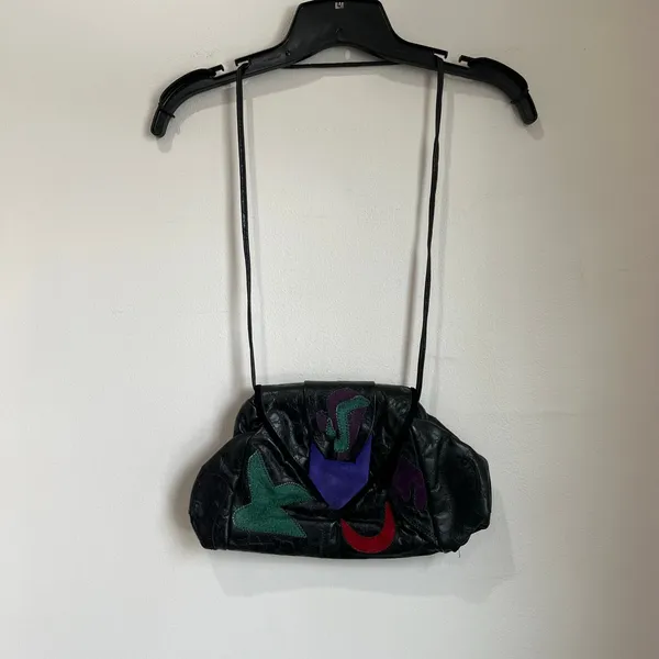 Vintage 1980s‎ Faux Leather Crossbody Patch Colorful Purse - Image 3