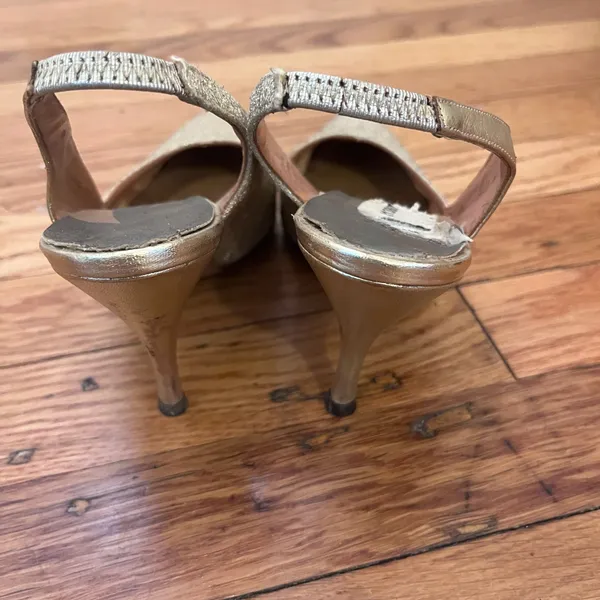 Vintage Life Stride Gold Glitter Slingback Pointed Toe Heels Size 7 AA Narrow - Image 3