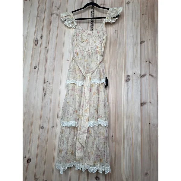NWT Lulus Dolora Blush Floral Bustier Tiered Midi Dress Romantic Cottage Size S - Image 2
