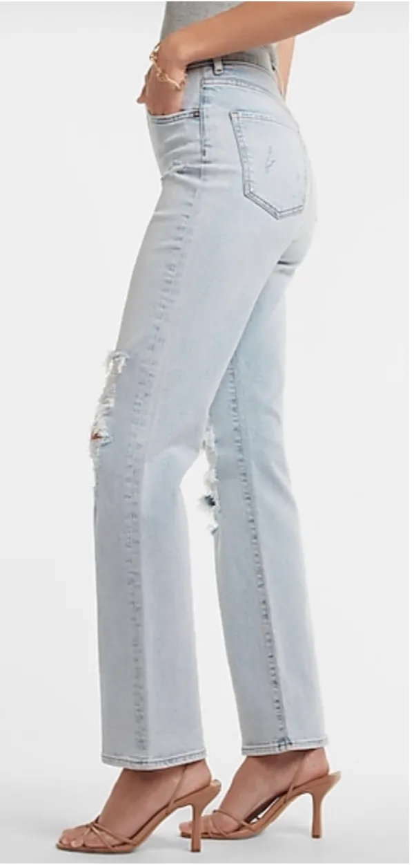 Express Super High Waisted Ripped 90s Bootcut Jeans - Image 2