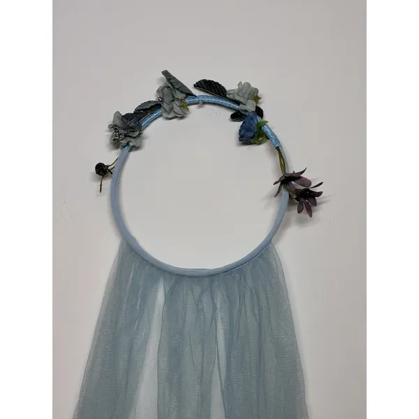 light blue floral crown hoop sheer tulle drape festivals fairy whimsical - Image 2