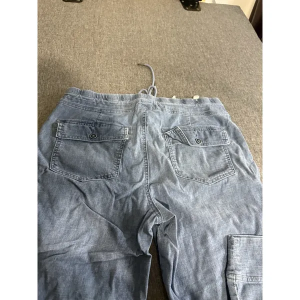 Level 99 Blue Denim Cargo Pants Women's Sz L Drawstring Elastic Waist Pockets - Image 11