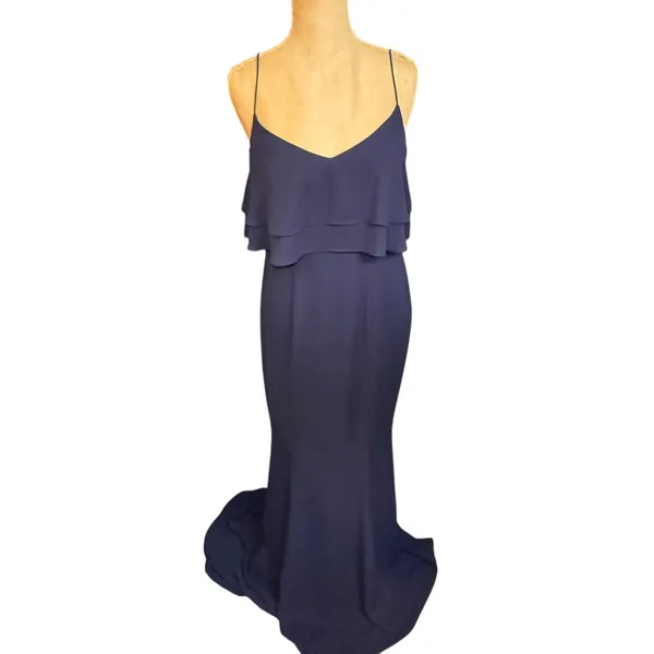 Love, LIkely Navy Blue‎ Sleeveless Layered Ruffle Evening Gown Size 4 - Image 3
