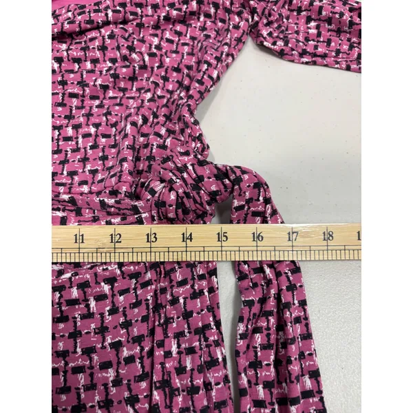 Boden‎ Silvia Long Sleeve A-line Faux Tie Wrap Dress Pink 14L Tall Geometric - Image 6