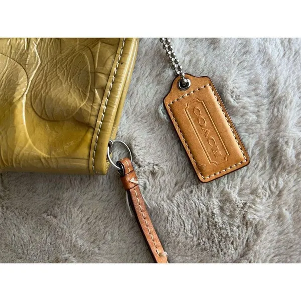 Coach Leah Yellow Shoulder Bag Signature Embossed Design Women's Handbag - Image 13