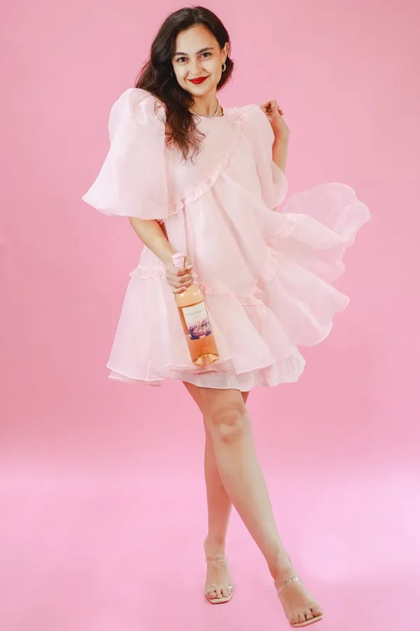 Mable Organza Puff Sleeve Babydoll Dress Light Pink - Image 2