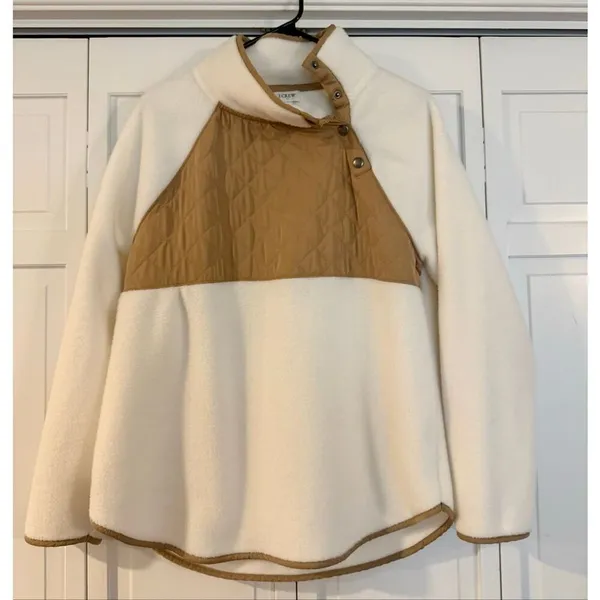 J.Crew white fleece quilted snap neck asymmetrical sweater M - Image 8